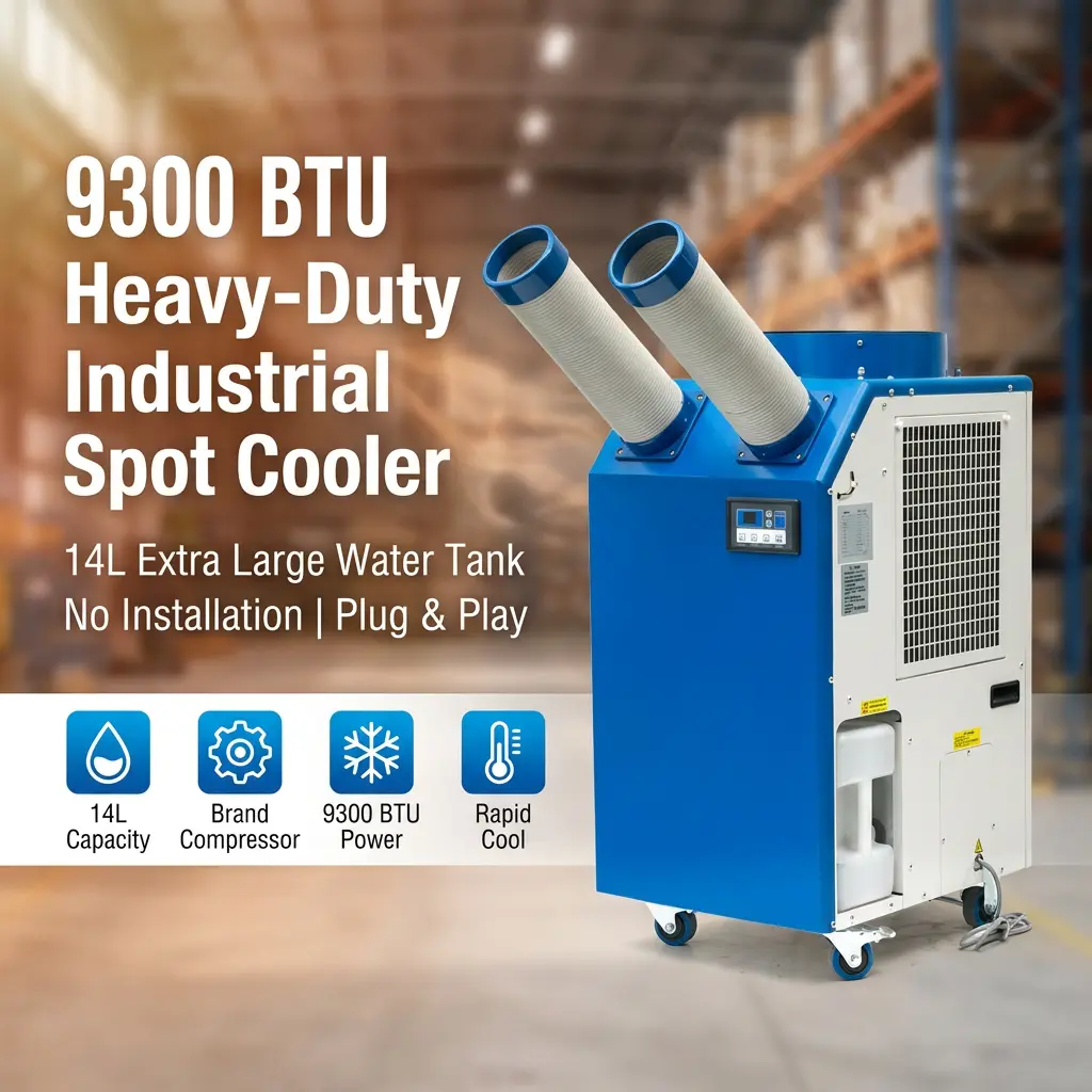 OEM 14L голям резервоар 2700 W мощност 9300 BTU Ротационен компресор Преносим точков охладител Промишлен климатик за работилница